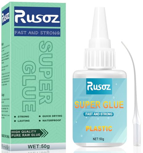Rusoz Pegamento Plastico 50g Superglue Para Plástico Secado Rápido Pegamento Liquido Instantáneo Para Plástico, Metal, Vidrio, Acrílico, PVC, Madera, Bricolaje, Transparente