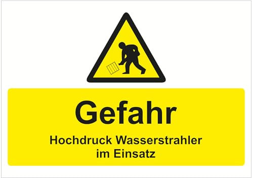 Indigos UG - Schild Gefahr HochdruckWasserstrahler Einsatz - 210x148 - Hotel, Firma, Schutz, KITA, Arzt, Praxis - Sicherheit - Warnung - Aluverbundplatte 3mm, Wohnung - Hinweisschild - Warnschild