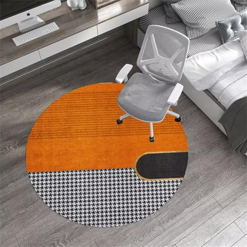 DJHWWD Deko Für Wohnzimmer Teppich Draußen Runder das Esszimmer, orangefarbener schwarzer Teppich, Wohnzimmerteppich Kitchen auslegeware 60X60CM