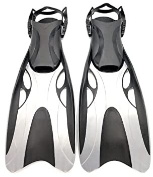 Einstellbare Schwimmflossen, Flossen Verstellbare offene Taucherflossen mit Langen Flossen, Flexibles Training, Taucherflossen, Schnorcheln, Tauchschuhe for Erwachsene(Light Grey,L XL)