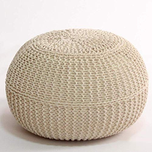MEILISHAOMEI Runder handgestrickter Pouf-Fußhocker, Sitzsack im Kabelstil aus geflochtener Baumwolle und Kordel, Bodenstuhl für Hoom