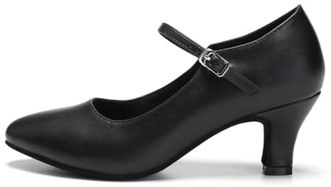 JUODVMP Chaussures de Caractère pour Femmes,Chaussures de Danse en Cuir Noir,Escarpins pour Femmes pour Le Tango,la Valse et Les Danses Sociales,38.5 EU