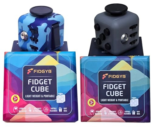 FIDGYB 2PCS Cube Fidget Stress Relief Toy for Adults & Kids, Smooth, Quiet Sensory Toy for Anxiety, Focus & ADHD Idea[Camo+Darkgray][2PCS]