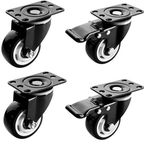 Robuste, feststellbare Schwenkräder mit Bremsen für Tisch, Anhänger, Säge, Tisch, Bühne, Werkzeugkasten, Bett, Maisbrett, 12,7 cm, Polyurethan, geräuschlos (2 Bremsen + 2 Drehgelenke)