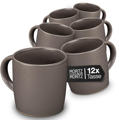 Moritz & Moritz NORDIC Kaffeetassen Set 12-teilig Grau - ca. 300ml aus hochwertigem Steinzeug - Stilvolles Design mit Henkel - Tassen mit Henkel für Kaffee, Tee, heiße Schokolade, Cappuccino