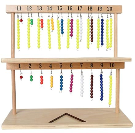 Montessôri Mathematische Perlen – Halterung aus langlebigem Holz mit 1 bis 20 Perlen, mathematisches Lernspielzeug Montessôri, Abakus aus Holz für Kinder, praktisches Lernwerkzeug mit Perlen
