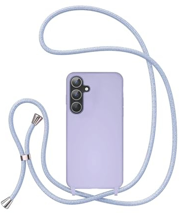 UEEBAI Crossbody Lanyard Phone case for Samsung Galaxy S25 & S24, Silicone Liquid Phone Cover Necklace Cord Strap Soft Shockproof Protective Case5G - Light Purple