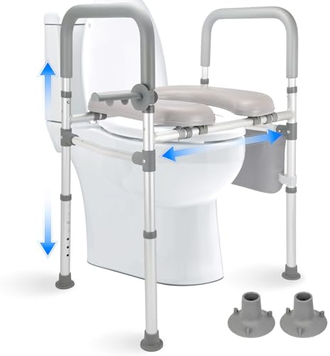 Erhöhter länglicher, tragbarer Toilettensitzerhöhung mit Griffen für Senioren und Behinderte, ältere Erwachsene, über Toilette, Toilettenstuhl mit Armlehnen