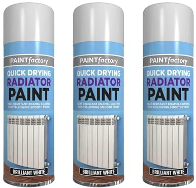 DIOXSTAR Brilliant White Radiator Spray Paint, Heat Resistant, Non-Yellowing Smooth Finish, Quick Drying, Non Cracking, easy to use, Durable And Long-Lasting, 400ml (Pack of 3)