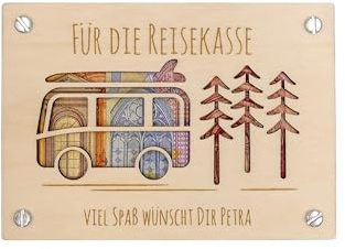 Laserfaktur Geldgeschenk Karte CAMPER | Personalisierte Geschenkkarte aus Holz | Für Geld und Gutscheine (CAMPER I (mit Personalisierung))