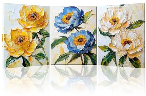 PIY PAINTING Set Di 3 Stampe Su Tela Fiori Colorati Di Flora, Stampe Da Parete, Quadro Moderno Soggiorno, Minimalista Immagini Decorazione Da Parete, Quadri Per Bagno, Camera Da Letto 30x40 cm