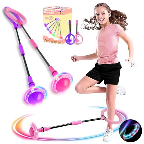 Bola de Salto Tobillo Niña 2 Piezas,Skip Ball se Puede Plegar,Anillo de Salto de Tobillo-Enviar Bolsas de Almacenamiento-Juguete Bola de Salto Tobillo Puede Brillar,Regalo Niña 8 Años,Para 6-12 Años