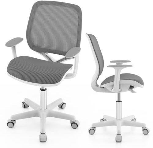 FANTASK Sedia da scrivania per bambini con schienali e braccioli, ergonomica, girevole a 360°, per bambini dai 6 anni in su, colore grigio