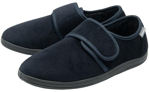 NorthSole Mens Slippers Hook & Loop Adjustable Fastening Sizes 7-12 | Memory Foam Comfort Fit Hard Wearing Sole Check Textile Lining Rip Tape
