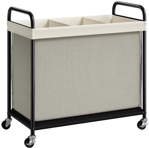 ELYKEN Laundry Hamper 3 Section, 120L Rolling Laundry Sorter with Removable Liner Bag, Laundry Basket with Wheels, Steel Frame with Metal Handle, Clothes Hamper Cart for Laundry Room & Bedroom