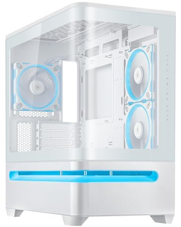 ASUS Prime AP202 ARGB White mATX pc case with Fully Tempered Curved Glass, Supports Graphics Cards up to 420mm Long, 360mm Long radiators, Easy-Detach Rail, Patented Slot Vent, 3 Built-in ARGB Fans