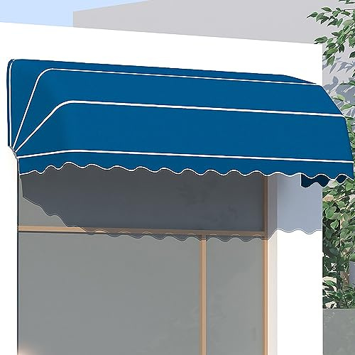 Tenda da sole curva francese retrattile per porte e finestre, protezione dai raggi UV e dalla pioggia, parasole pieghevole, per bar, ristoranti e negozi, 200 x 60 x 60 cm, blu