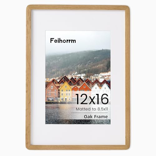 12x16 Picture Frame Natural Oak Solid Wood Photo Frame with HD Tempered Glass,Handcrafted Wooden Rounded Corner 12x16 Frame Matted to 8.5x11 Photo Frame, Horizontal Vertical Wall Mounting Display