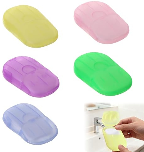 5Boxes Paper Soap Sheets Travel,Hand Cleaner Fragrance Disposable Travel Soap Paper Pure with Storage Case,Water-Activated Mini Travel Toiletries for Camping Hiking Outdoor Activities