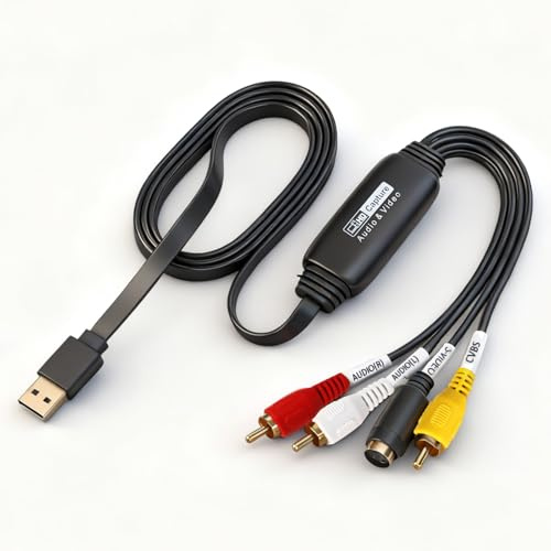 Tinxumb Convertisseur VHS vers numérique, convertisseur RCA AV vers USB, convertisseur audio vidéo, convertit les bandes VHS, magnétoscope, Hi8, caméscope au format numérique pour Windows et Mac OS
