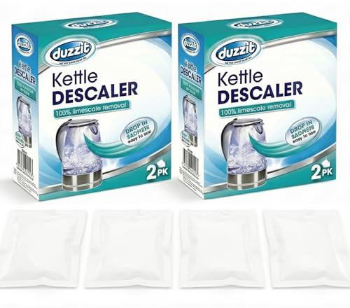 Kettle Descaler 4 Pack Sachets – Fast Acting Limescale Remover for Electric & Stovetop Kettles, Hard Water Descaler Powder, Anti-Scale Cleaning Solution for Sparkling, Safe Kettles