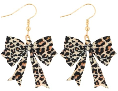 Leopard Print Bow Earrings for Women, Cheetah Dangling Earring Leopard Bow Fashion Jewelry Accessories for Party Daily Outfits Christmas Stocking Gifts