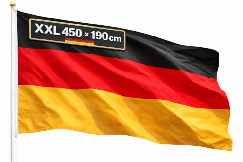 Bandera de Alemania XXL, extragrande, para el Mundial 2026, artículo para fans, poliéster y ojales metálicos reforzados, Copa del Mundo (Alemania, 450 x 190 cm)