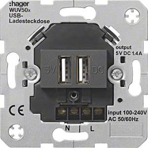 Hager USB Ladesteckdose WUV507 230V anthrazit Elektronik-Gerät für Installationsschalterprogramme 3250617029797