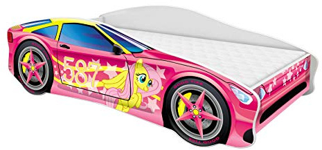 ACMA Autobett 160x80 cm mit Matratze und Lattenrost - Kinderbett Auto Modell 8 für Kinderzimmer, stabiles Jugendbett mit Rausfallschutz, belastbar bis 120 kg