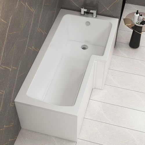 Qubix 1600 x 850mm Right Hand L-Shaped Shower Bath Bathtub with Front Panel Compact Bathroom Solution