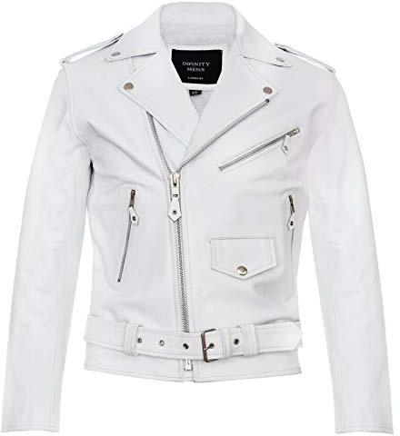 Brando läderjacka för män, Rock Motorcykeljacka, Retro Hide Biker, Vitt, 3XL