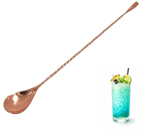 Chabrias Ltd 30.3cm Collison Twisted Copper Bar Spoon, Long Handle Twisted Cocktail Stirrer, Stainless Steel Copper Finish, Professional Mixing Spoon for Cocktails, Home Bar & Bartender Tools