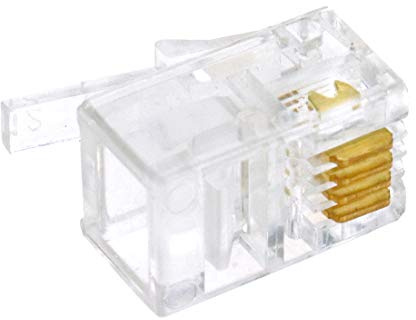Bitray RJ11 Connector,4P4C Crystal Head Plug Network Connector, Four-core Cable Plug Telephone Receiver, RJ11 Plug - Transparent - 100PCS