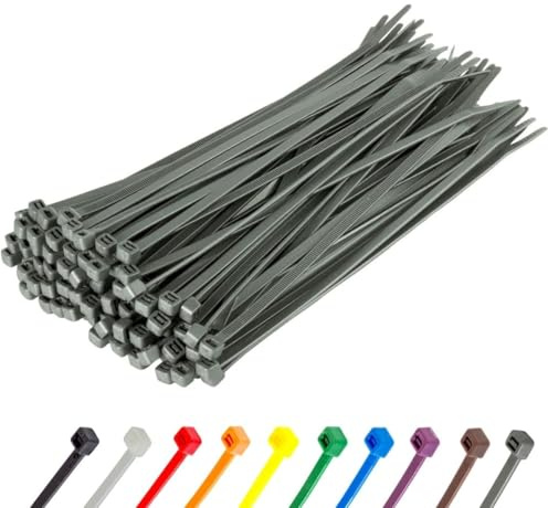 GTSE 100 Pack of Silver/Grey Cable Ties, 200mm x 2.5mm Premium Tie Wraps, Nylon Zip Ties | UV Resistant, Self-Locking Nylon Cable Ties - 18lb Strength - For Wire, Cable & Cord Management Indoors or Outdoors