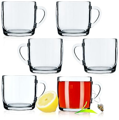 KADAX Tazas de Cristal 310ml, Vasos de Vidrio Transparente con Asa para Café, Té, Capuchino y Bebidas Calientes, Aptos para Lavavajillas (Juego de 6)