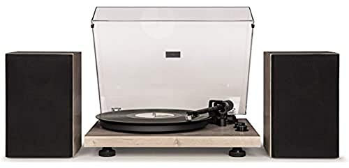 Crosley C62 Record Player with Speakers - Bluetooth Turntable with 60W Bookshelf Speakers, Easy Set Up Vinyl Player with Dust Cover, Record Player Shelf System, Audio-Technica Cartridge, Grey