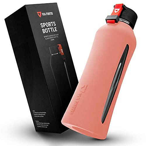 VIA FORTIS® Bottiglia in vetro con custodia in silicone di alta qualità – Borraccia per sport, fitness, palestra, bicicletta e ufficio, infrangibile e senza BPA – 550 ml