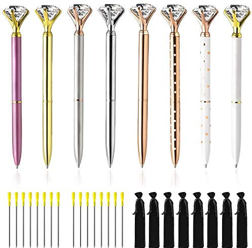 Jcevium GrooE Diamant Stifte -16 Kugelschreiber Minen (Blau, Schwarz) 8 Juwelen Stifte mit 8 Geschenk Beuteln Aus Samt Niedlicher Diamant Kugelschreiber Gold, Rose Gold, Silber, Weii, Lila
