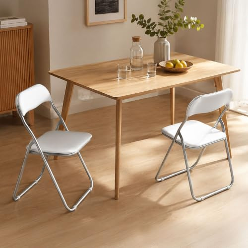 Dmora - Set di 2 sedie pieghevoli Marbella, Poltrona salvaspazio, Sedia per ospiti, Seduta per riunioni in simil ecopelle, 43x47h80 cm, Bianco