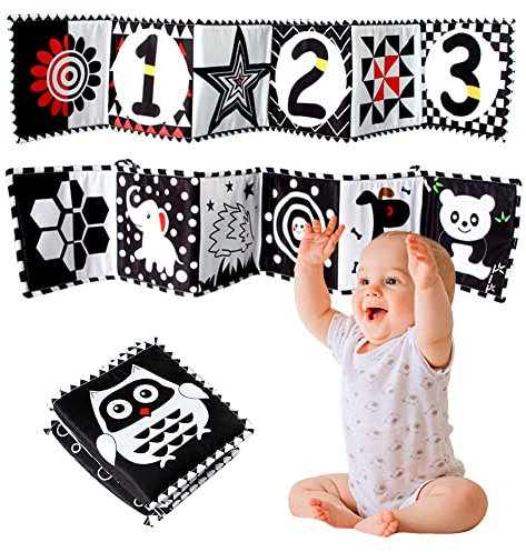 Baby Spiegel Spielzeug 2-in-1 Krippen- und Bodenspiegel Baby Stoffbücher mit Schwarz Weiß Kontrastmuster Baby Spiegel Aktivität Montessori Neugeborenenspielzeug Säuglingsentwicklungsspielzeug Geschenk
