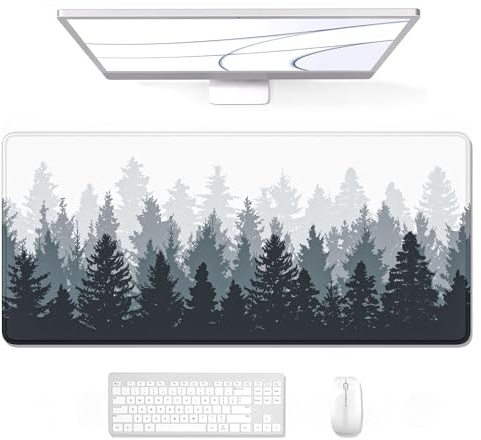 Auhoahsil Schreibtischunterlage, XL, erweitertes großes Gaming-Mauspad, 80.9x20.9 cm, wasserdichtes Mauspad mit genähten Kanten, rutschfeste Computer-Tastatur, Büroarbeit, Naturwald Design