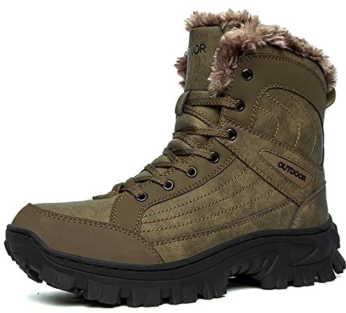 Stivali da neve invernali da uomo, stivaletti con fodera in pelliccia impermeabili con lacci Comodi stivali da neve da uomo caldi all'aperto Scarpe da trekking in cotone Scarpe da uomo,Brown green,48