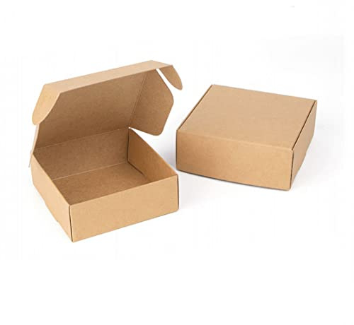 JZK 20 x Kleine braune quadratische Geschenkboxen aus Kraftpapier, flache Box für Macaron/Plätzchen, Party-Leckerli-Box, Hochzeitsbevorzugungsboxen, kleine Geschenkboxen für Geschenke für