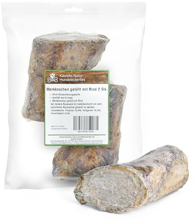 Kaureks Natur Hundeleckerlies, Markknochen gefüllt mit Rind 2 STK. natürliche Zahnpflege für Hunde, wie Rinderknochen