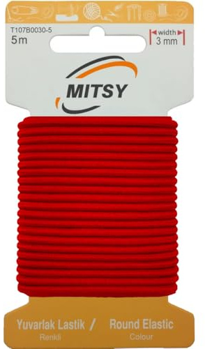 MITSY Reißfeste Rund Gummiband Gummikordel zum Nähen 3 mm 5 m Rot | Starkes Rundgummi, Elastisch & Reißfest, Gummibänder, Gummilitze für Handarbeit, Hosengummi, Basteln & DIY