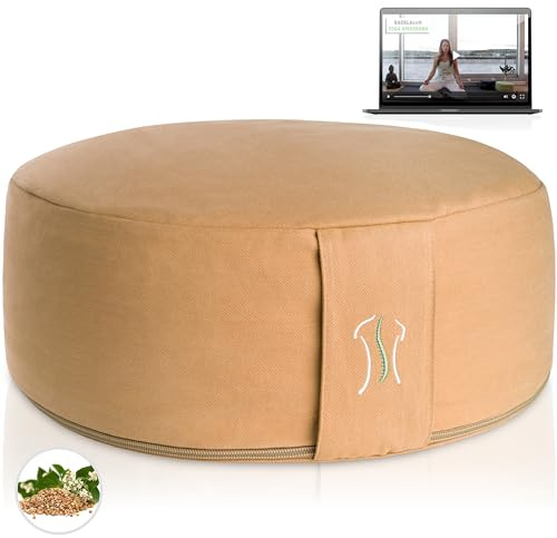 BACKLAxx® Yoga Kissen Meditationskissen XL rund, Sitzkissen Boden | Yogakissen rund Ø35 cm [+30% Sitzfläche], 15 cm hoch, Buchweizenfüllung & waschbarer Bezug, Bodenkissen groß für Meditation