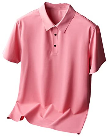 Hamthuit Ice Silk Traceless T-Shirt Herren Light Business Solid Color Half Sleeve Top Atmungsaktives Spurenloses Poloshirt, Begonia Red, XXL