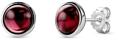 Orovi Schmuck Damen runde Granat- Ohrstecker mit Edelsteine/Geburtssteine natürliche runde rote Granate/lila Amethyste Zeitlose klassische Ohrringe aus 925 Sterling Silber