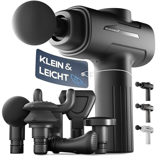 HELDENWERK Massagepistole inkl. 6 Massageköpfen & 3200 U/min I Muskel Massage-Gun mit USB-C Anschluss I Muskel Massagegerät, Massagegun, Muskelmassagepistole, Muskelpistole (Schwarz)
