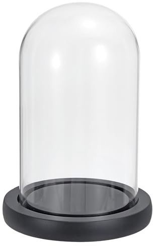 PATIKIL 6.3x3.9 Clear Cloche Glass Dome, Glass Bell Jar Display Case Tabletop Centerpiece with Black Wooden Base for Christmas Home Decor
